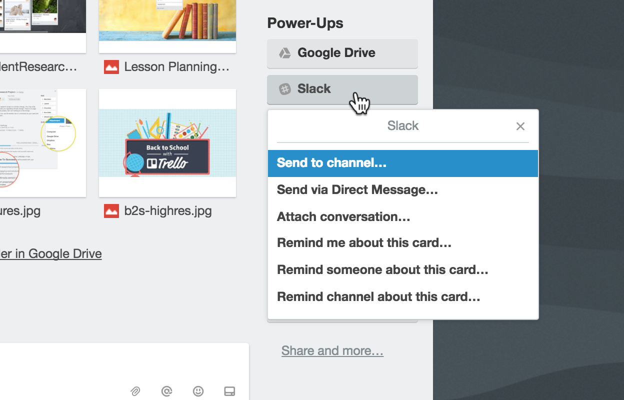 Channel send. Power ups Trello.